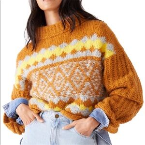 NWT Free People Fair isle Alpine Pullover Sweater XS Oversized wool alpaca blend